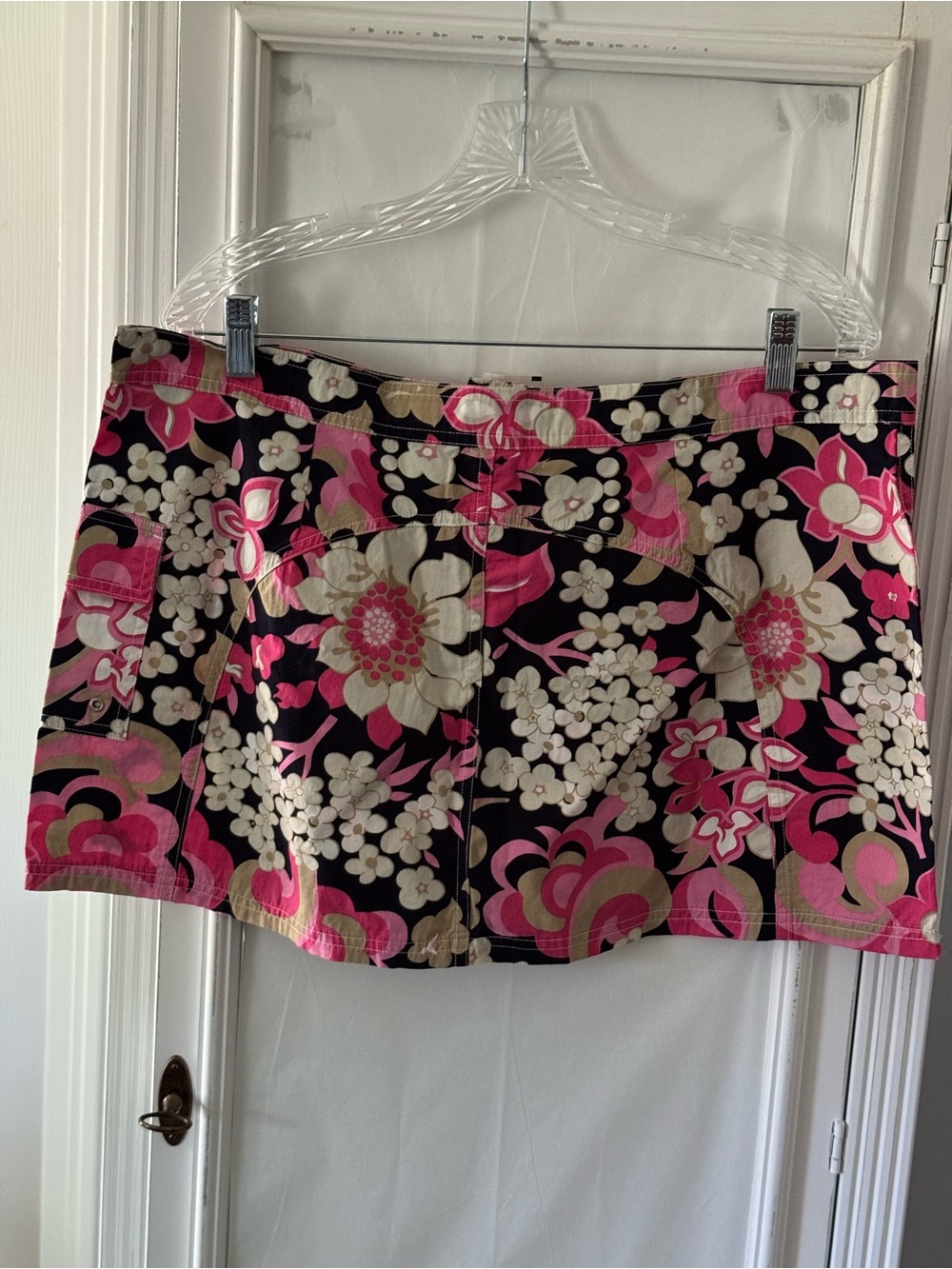 NWT J. Crew Navy and Pink Floral Swim Skirt with Zipper and Drawstring Size 14